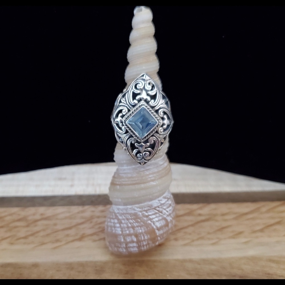 Samuel B Sterling Blue Topaz Ring Sz 6.75 - Picture 4 of 9